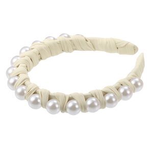 Faux Pearl Braided Tape Headband Fashion Hairband Beige